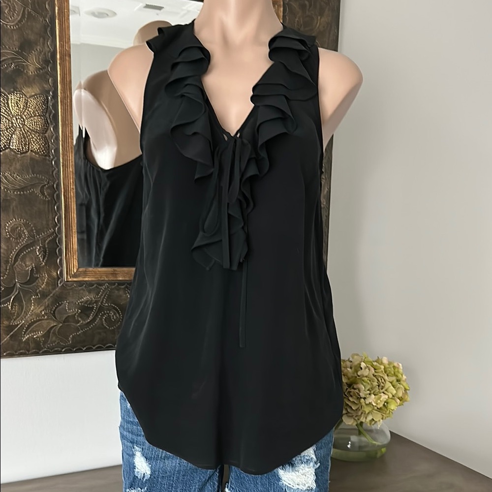 Joie XS Silk Black Sleeveless Ruffled Blouse